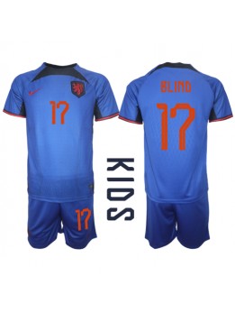 Niederlande Daley Blind #17 Auswärts Trikotsatz für Kinder WM 2022 Kurzarm (+ Kurze Hosen)